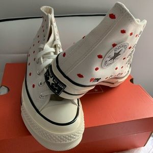 Converse Valentines Day Lip Print Embroidery White Hi